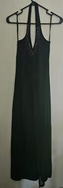 Taboo Black Halter Maxi Dress Rhinestone Embellished Neck Sz L